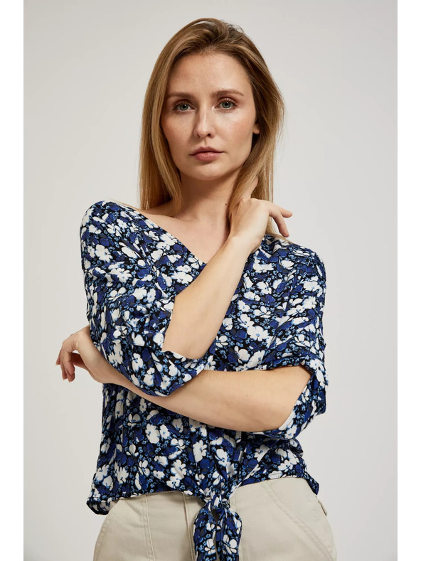 Moodo Modra cvetlična srajca z vezavo Moodo