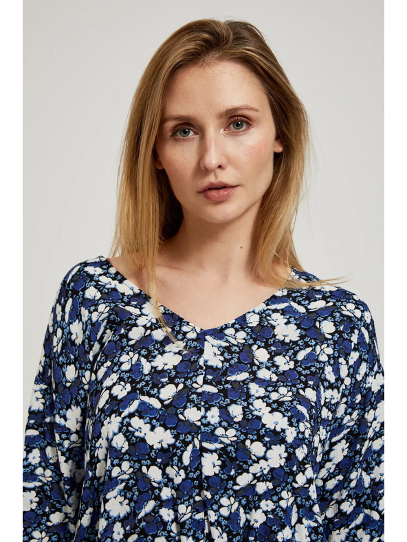 Moodo Modra cvetlična srajca z vezavo Moodo