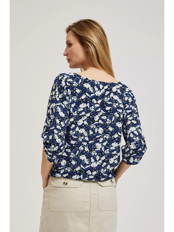 Moodo Modra cvetlična srajca z vezavo Moodo