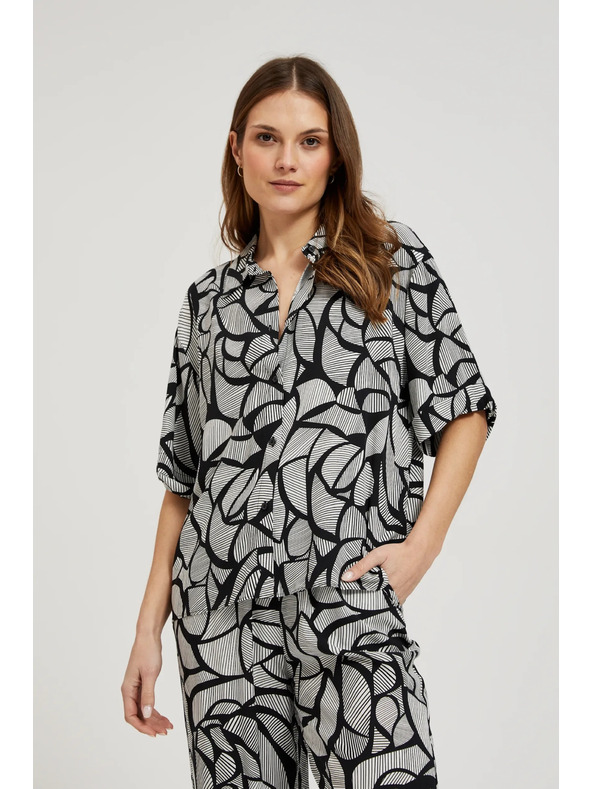 Moodo Viskozna srajca črno-bela Moodo