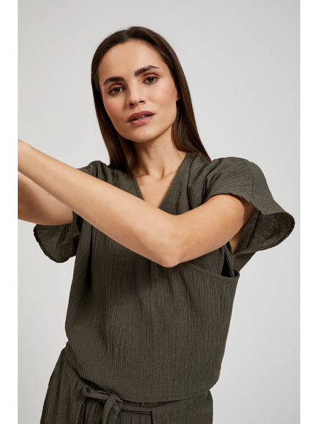 Moodo Srajca z V-izrezom in kratkimi rokavi, olivno zelena Moodo
