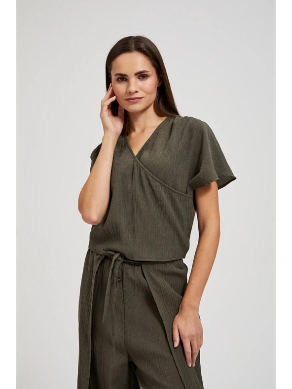 Moodo Srajca z V-izrezom in kratkimi rokavi, olivno zelena Moodo