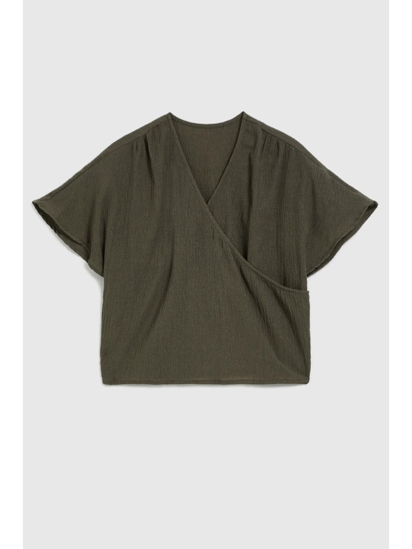 Moodo Srajca z V-izrezom in kratkimi rokavi, olivno zelena Moodo