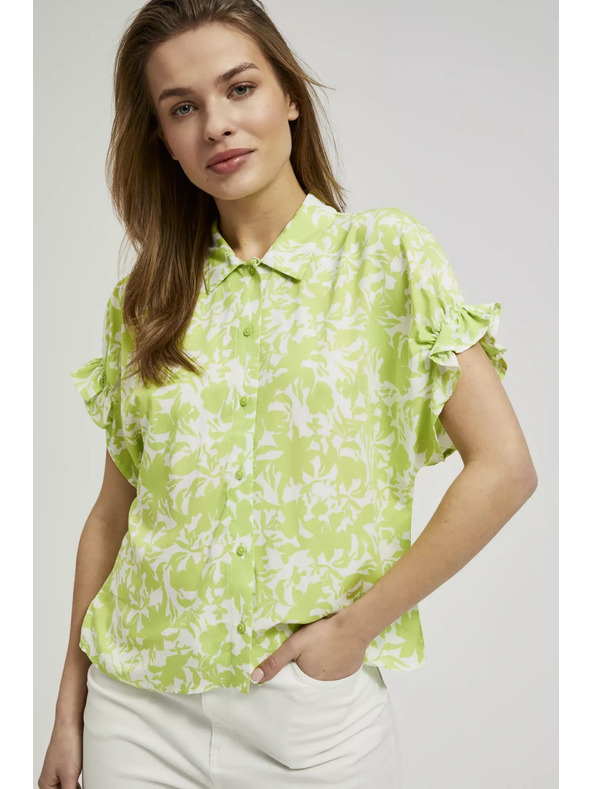 Moodo Zelena srajca z nagubani rokavi Moodo