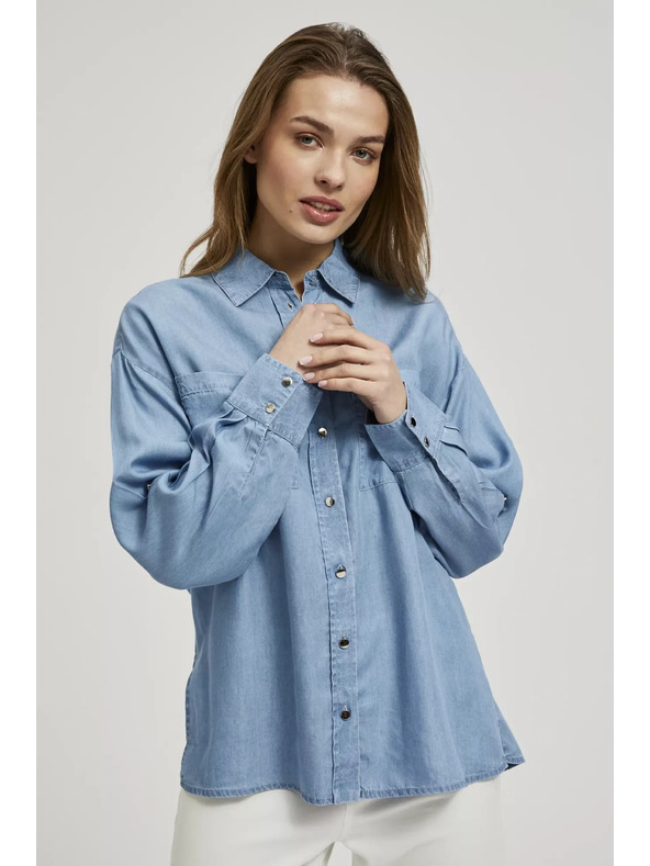 Moodo Modra liocellna srajca z ovratnikom na gumbe Moodo