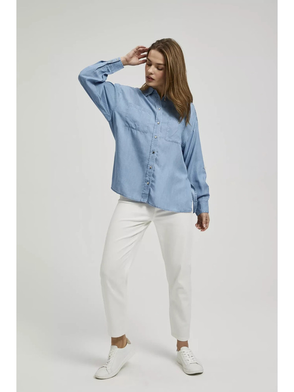 Moodo Modra liocellna srajca z ovratnikom na gumbe Moodo