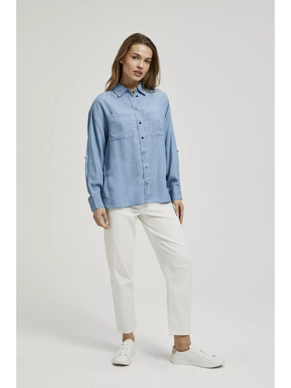 Moodo Modra liocellna srajca z ovratnikom na gumbe Moodo