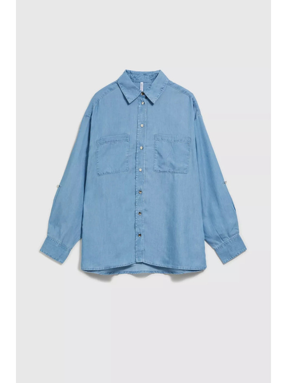 Moodo Modra liocellna srajca z ovratnikom na gumbe Moodo