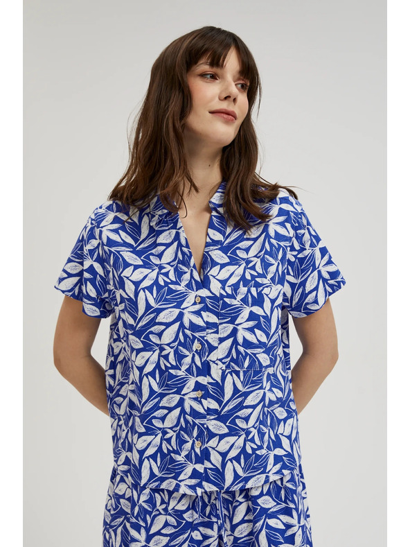 Moodo Modra srajca z ovratnikom in rastlinskim vzorcem Moodo