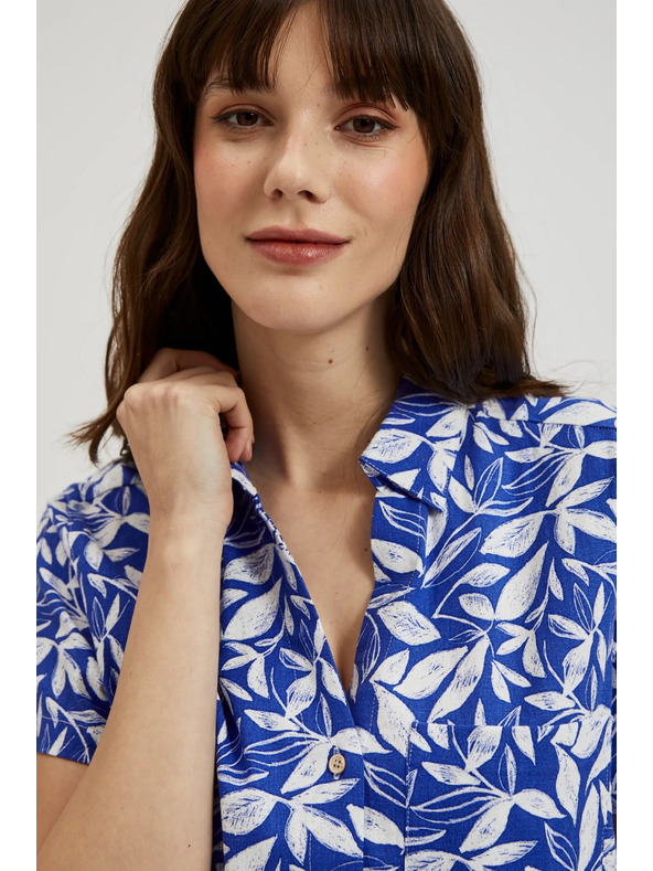 Moodo Modra srajca z ovratnikom in rastlinskim vzorcem Moodo