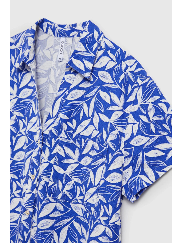 Moodo Modra srajca z ovratnikom in rastlinskim vzorcem Moodo