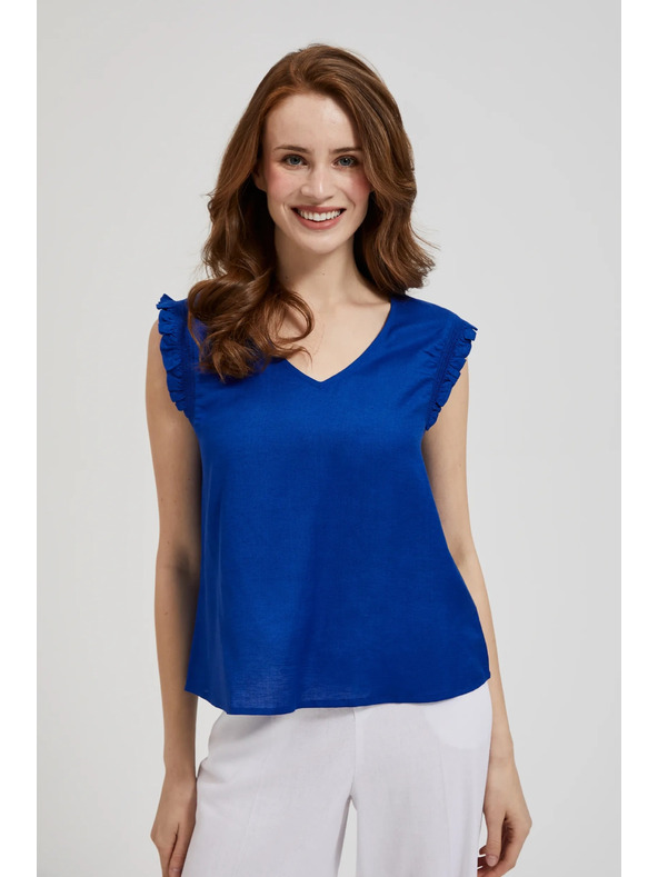 Moodo Modra srajca z volani na ramenih Moodo