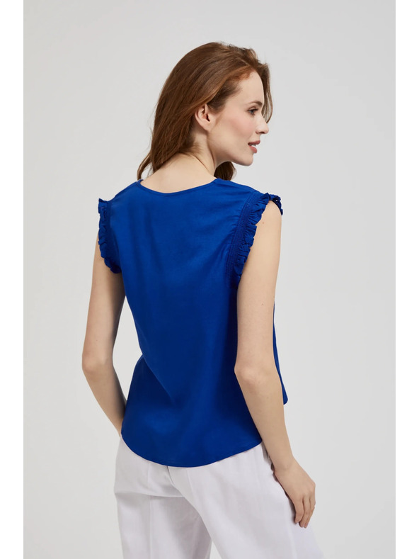 Moodo Modra srajca z volani na ramenih Moodo