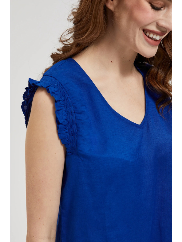 Moodo Modra srajca z volani na ramenih Moodo