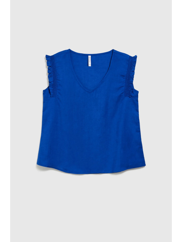 Moodo Modra srajca z volani na ramenih Moodo