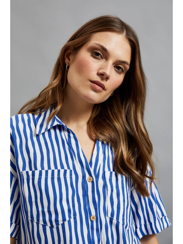 Moodo Modra prižasta srajca z gumbi in žepi Moodo