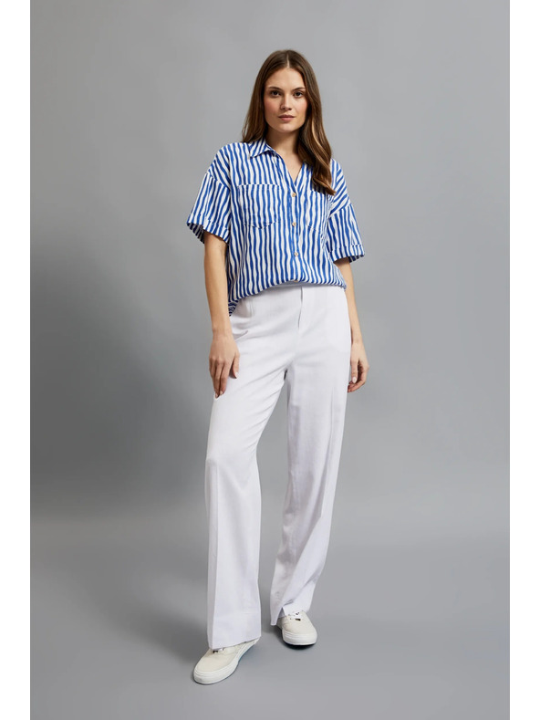 Moodo Modra prižasta srajca z gumbi in žepi Moodo