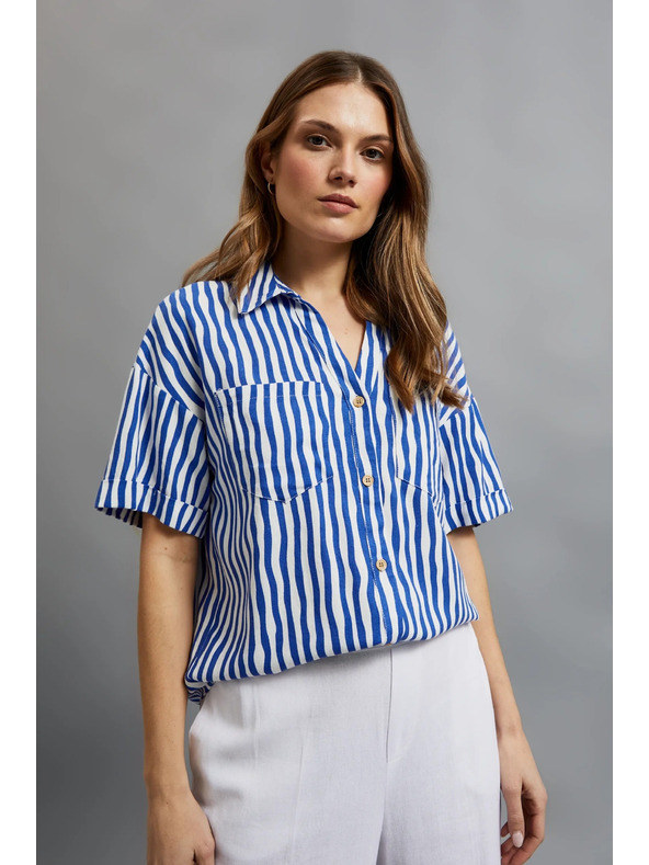 Moodo Modra prižasta srajca z gumbi in žepi Moodo