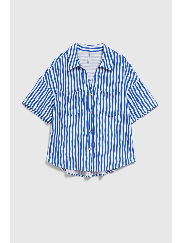 Moodo Modra prižasta srajca z gumbi in žepi Moodo