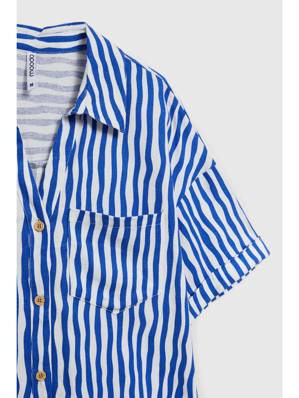 Moodo Modra prižasta srajca z gumbi in žepi Moodo