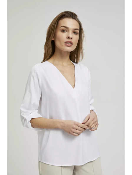 Moodo Srajca z V-izrezom in zavihani rokavi, bela Moodo