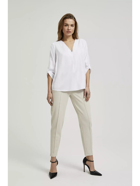 Moodo Srajca z V-izrezom in zavihani rokavi, bela Moodo