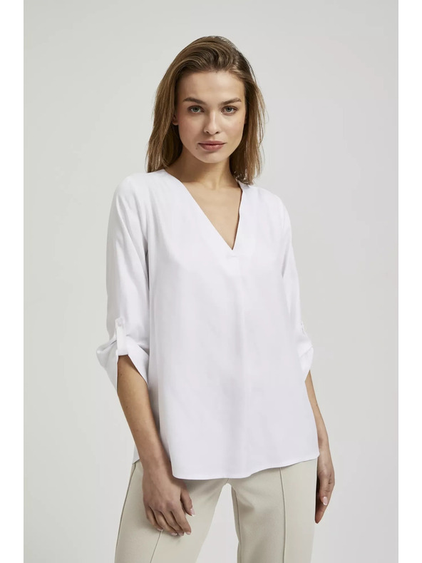 Moodo Srajca z V-izrezom in zavihani rokavi, bela Moodo