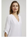 Moodo Srajca z V-izrezom in zavihani rokavi, bela Moodo