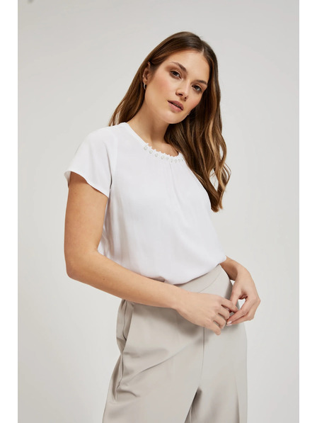 Moodo Bela srajca okrašena z biseri na izrezu Moodo