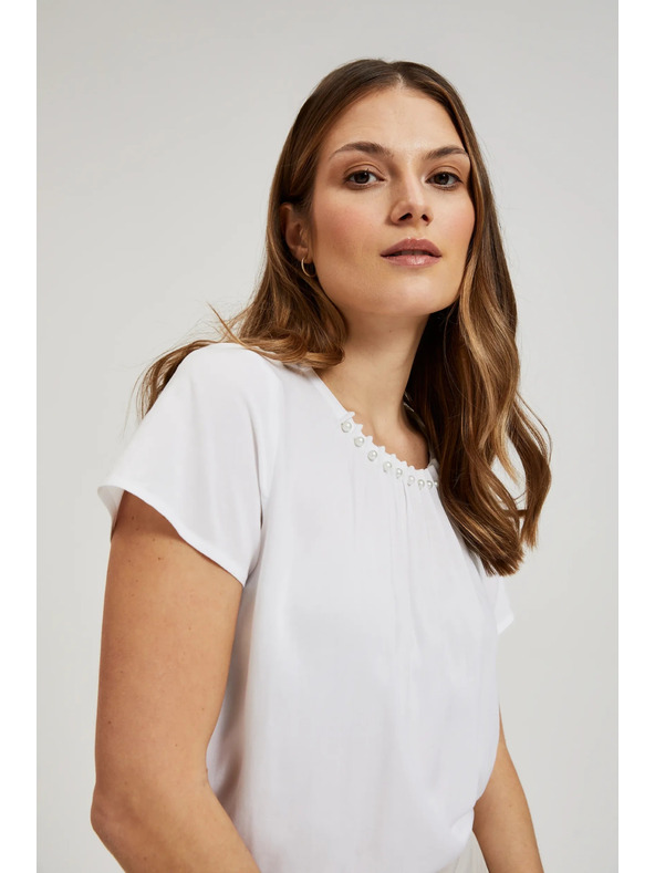 Moodo Bela srajca okrašena z biseri na izrezu Moodo