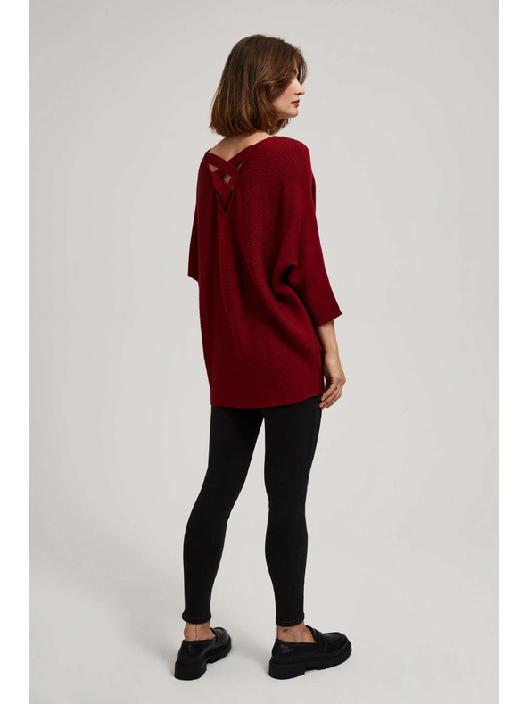 Moodo Pulover netopirjevega kroja vinsko rdeč Moodo