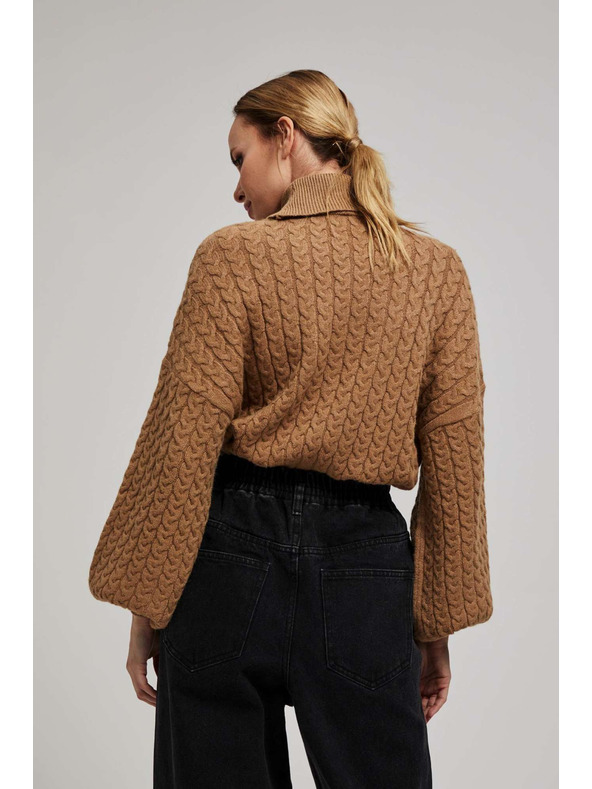 Moodo Pulover z visokim ovratnikom in napihnjenim rokavom temno bež Moodo