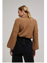 Moodo Pulover z visokim ovratnikom in napihnjenim rokavom temno bež Moodo