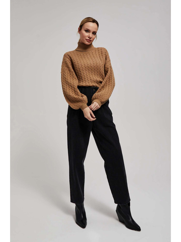 Moodo Pulover z visokim ovratnikom in napihnjenim rokavom temno bež Moodo