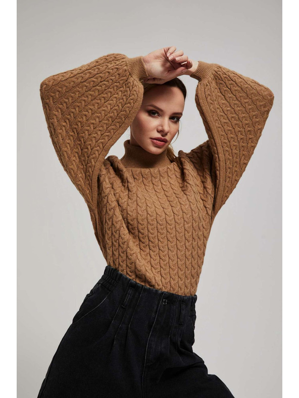 Moodo Pulover z visokim ovratnikom in napihnjenim rokavom temno bež Moodo