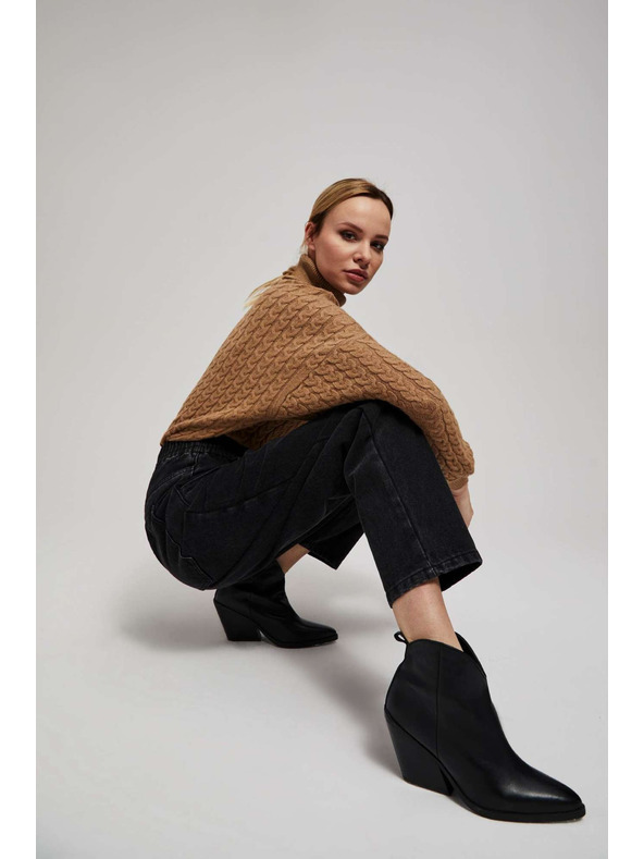 Moodo Pulover z visokim ovratnikom in napihnjenim rokavom temno bež Moodo