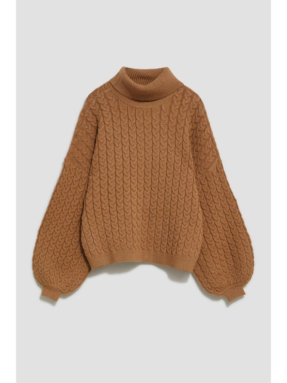 Moodo Pulover z visokim ovratnikom in napihnjenim rokavom temno bež Moodo