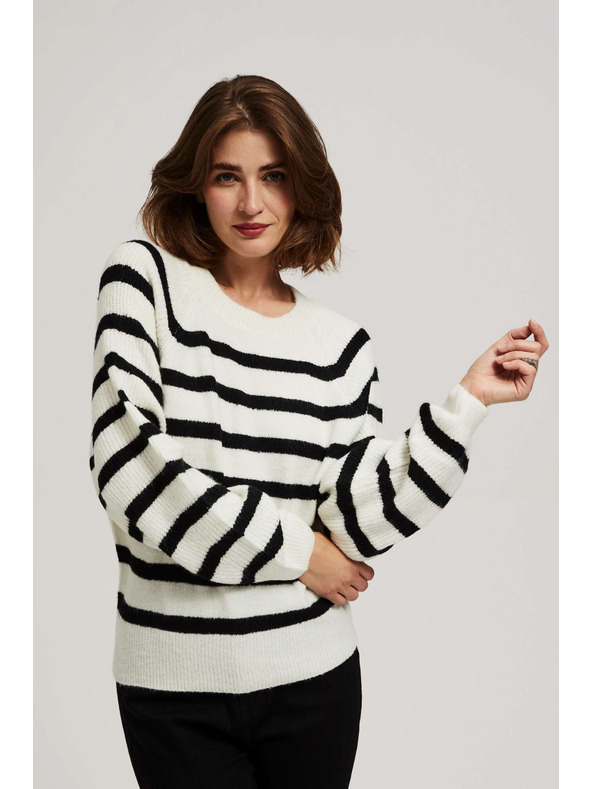 Moodo Perleasto-črn pulover s črtami in okroglim izrezom Moodo