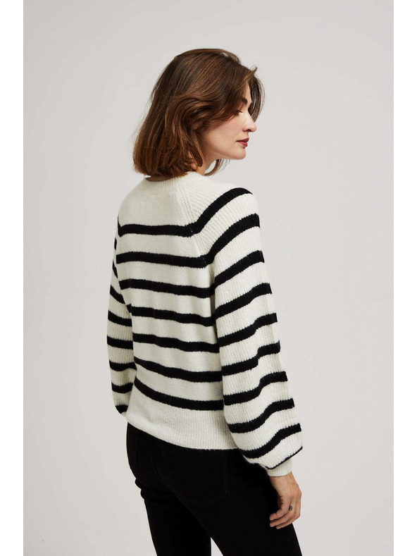 Moodo Perleasto-črn pulover s črtami in okroglim izrezom Moodo