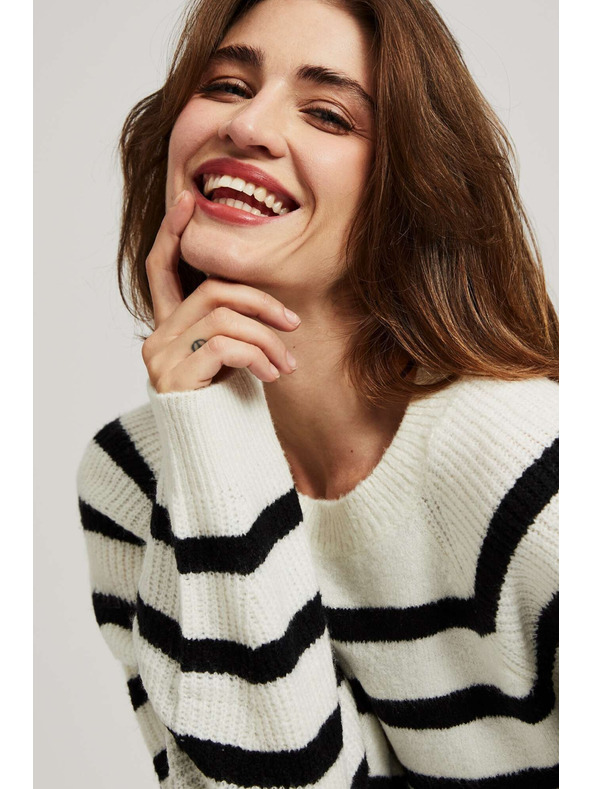 Moodo Perleasto-črn pulover s črtami in okroglim izrezom Moodo
