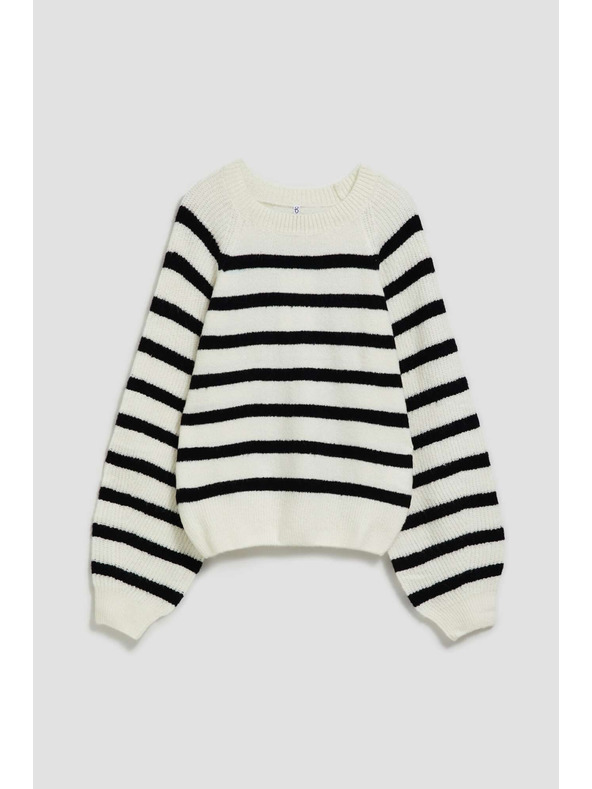 Moodo Perleasto-črn pulover s črtami in okroglim izrezom Moodo