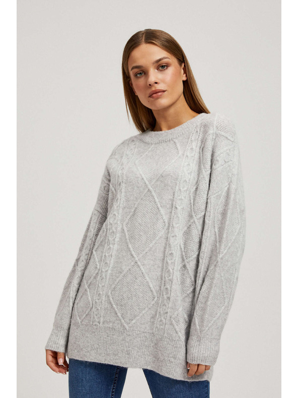 Moodo Pulover s okrasnim pletenim svetlo siv Moodo