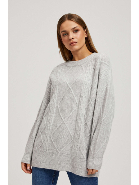 Moodo Pulover s okrasnim pletenim svetlo siv Moodo