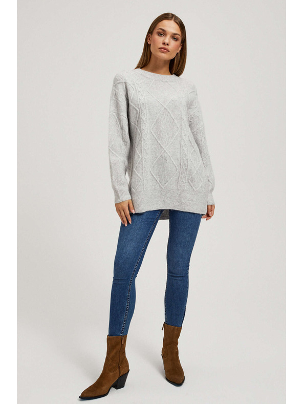 Moodo Pulover s okrasnim pletenim svetlo siv Moodo