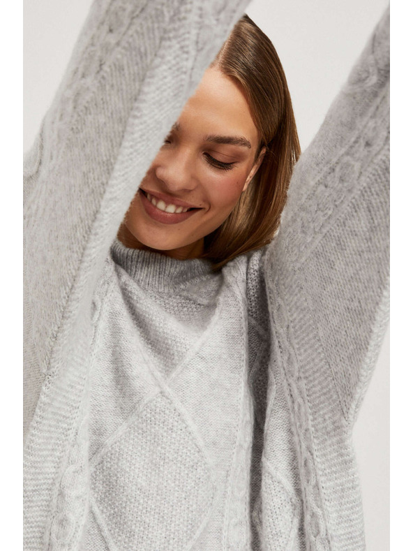 Moodo Pulover s okrasnim pletenim svetlo siv Moodo