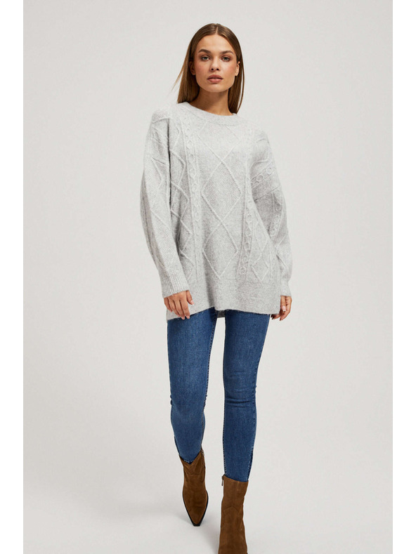 Moodo Pulover s okrasnim pletenim svetlo siv Moodo