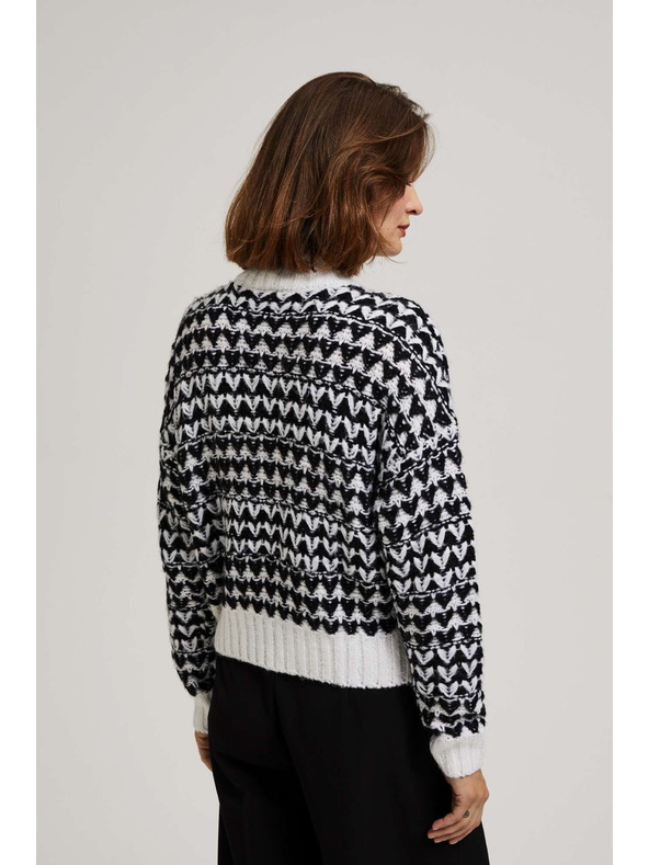 Moodo Črno-bel pulover z rolakom Moodo