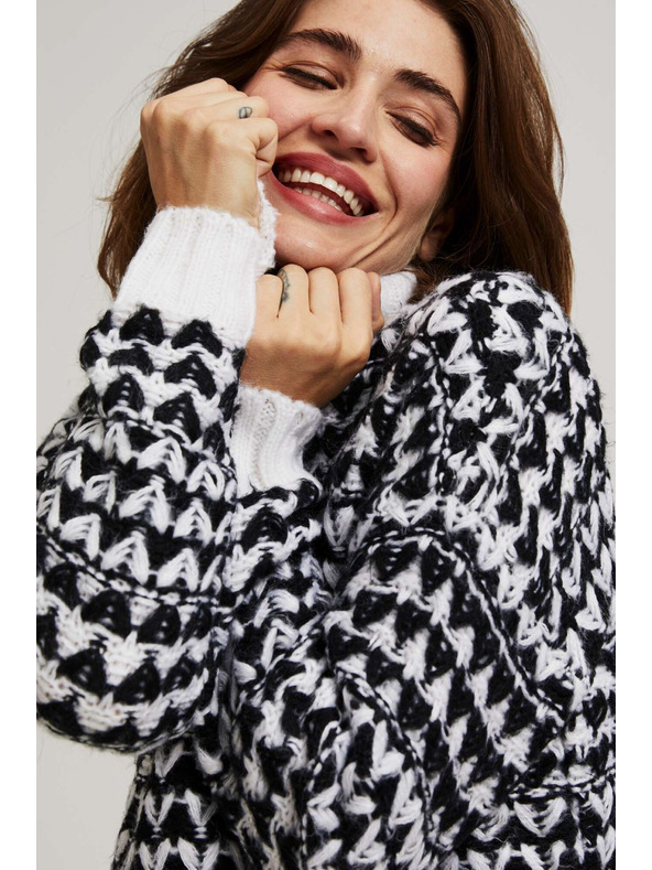 Moodo Črno-bel pulover z rolakom Moodo