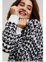 Moodo Črno-bel pulover z rolakom Moodo