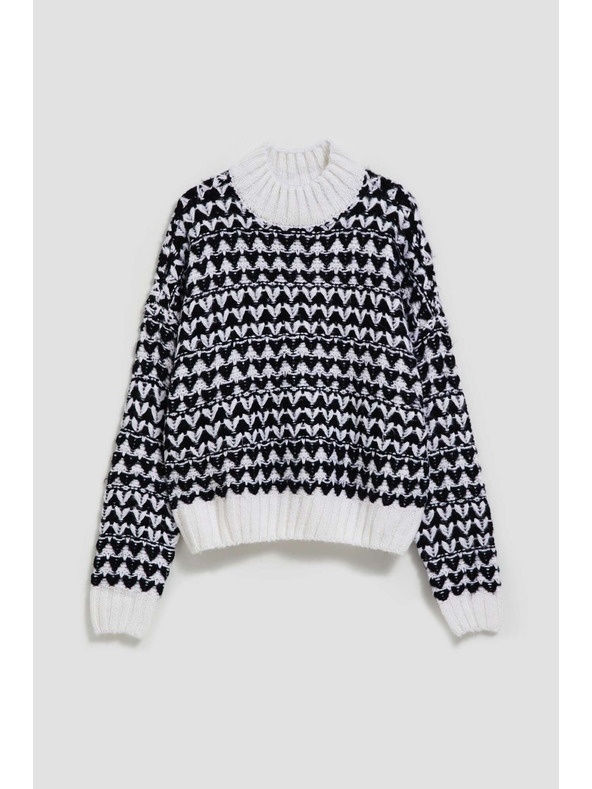 Moodo Črno-bel pulover z rolakom Moodo